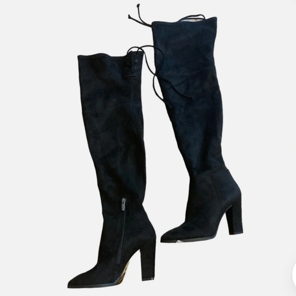 Vince Camuto Tapley Black Corset Lace Up Back Over The Knee Boot Size 5.5
